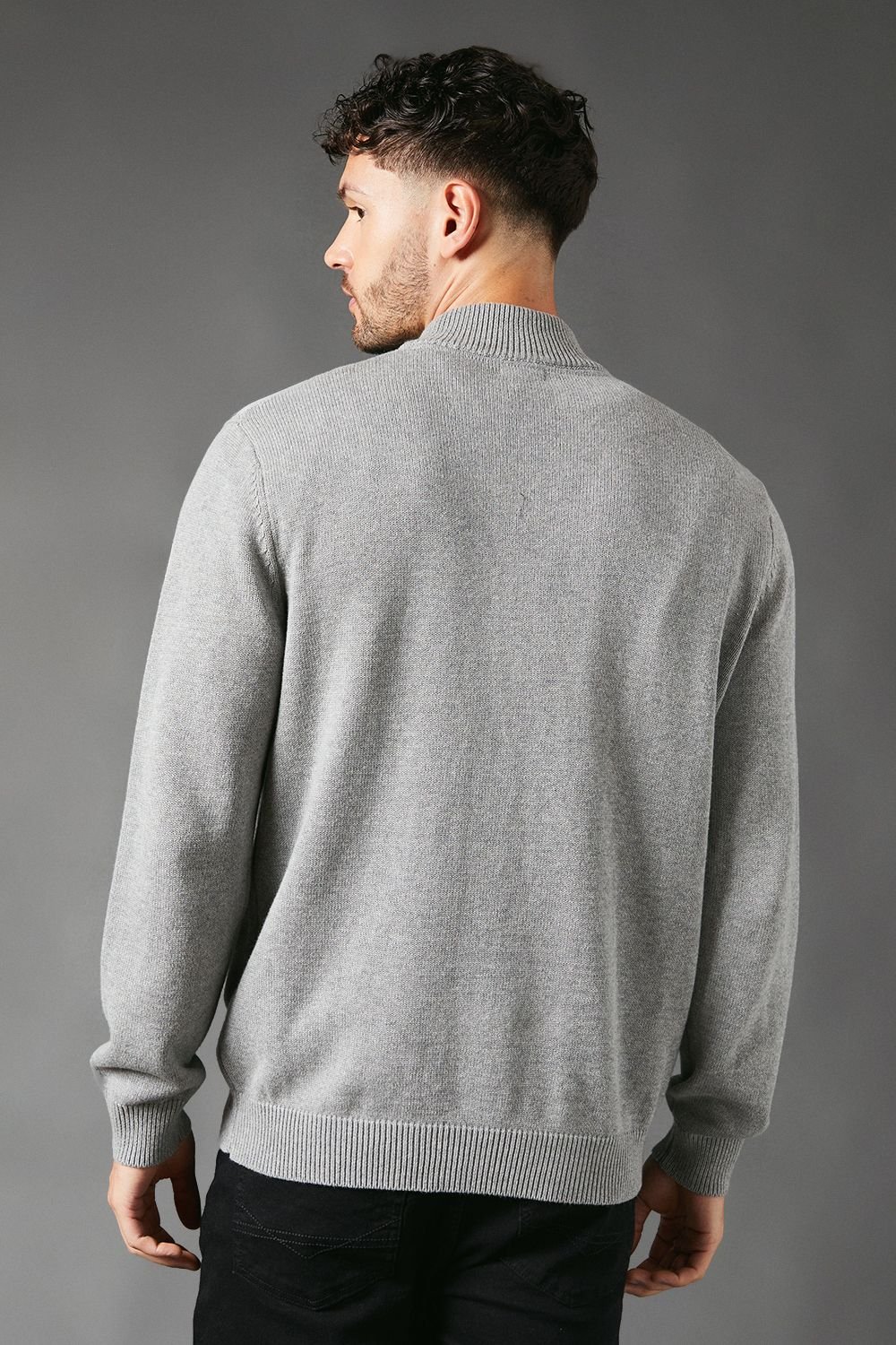 Maine Maine Men's Premium Pure Cotton Half Zip Funnel Jumper in Light Grey - 3