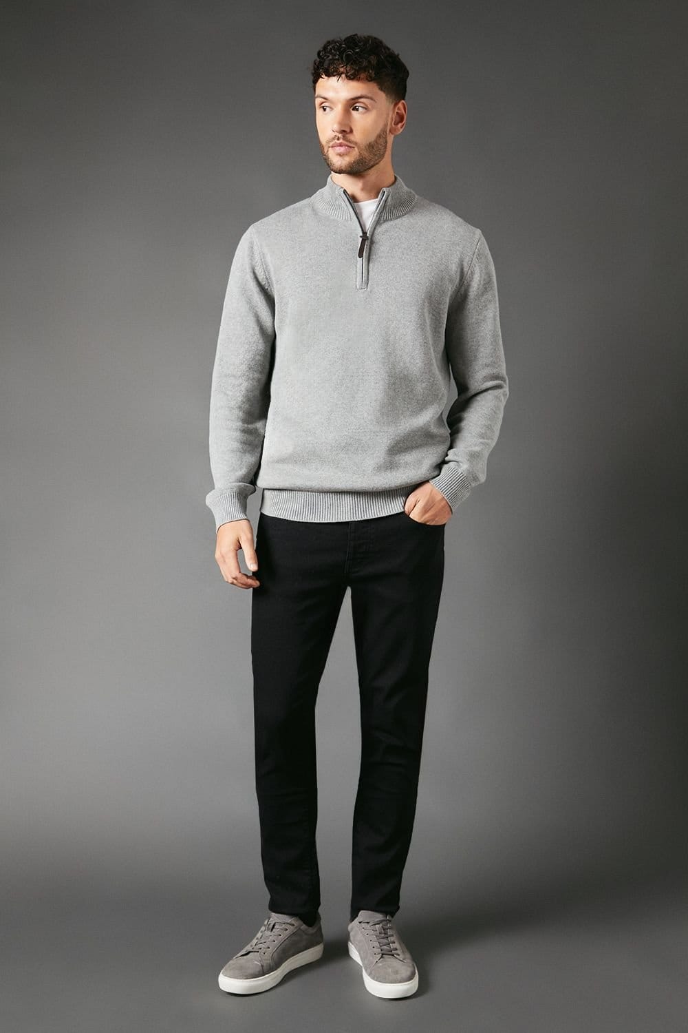 Maine Maine Men's Premium Pure Cotton Half Zip Funnel Jumper in Light Grey - 4