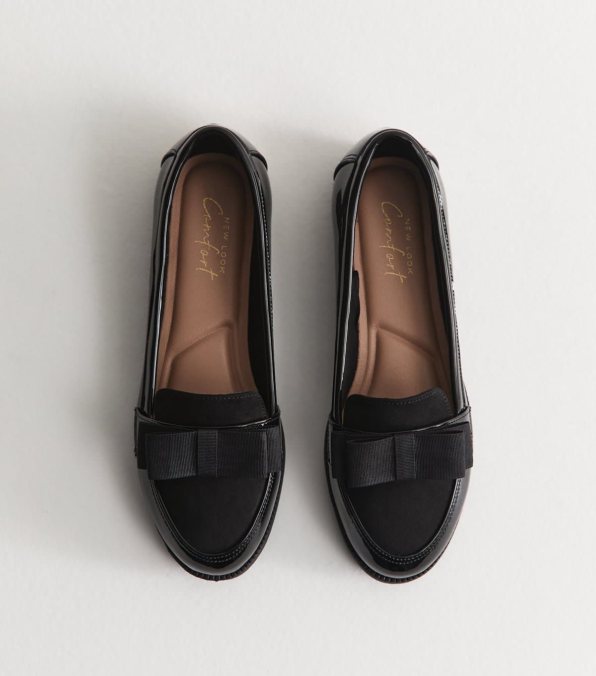 New Look Women's Black Patent Faux Leather Hardware Detail Almond Toe Loafers Vegan New Look