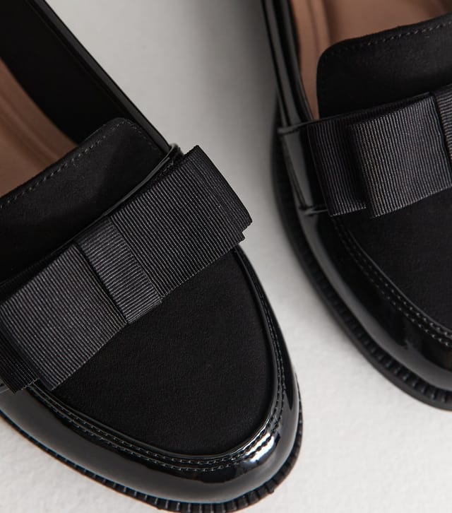 New Look Women's Black Patent Faux Leather Hardware Detail Almond Toe Loafers Vegan New Look - 3