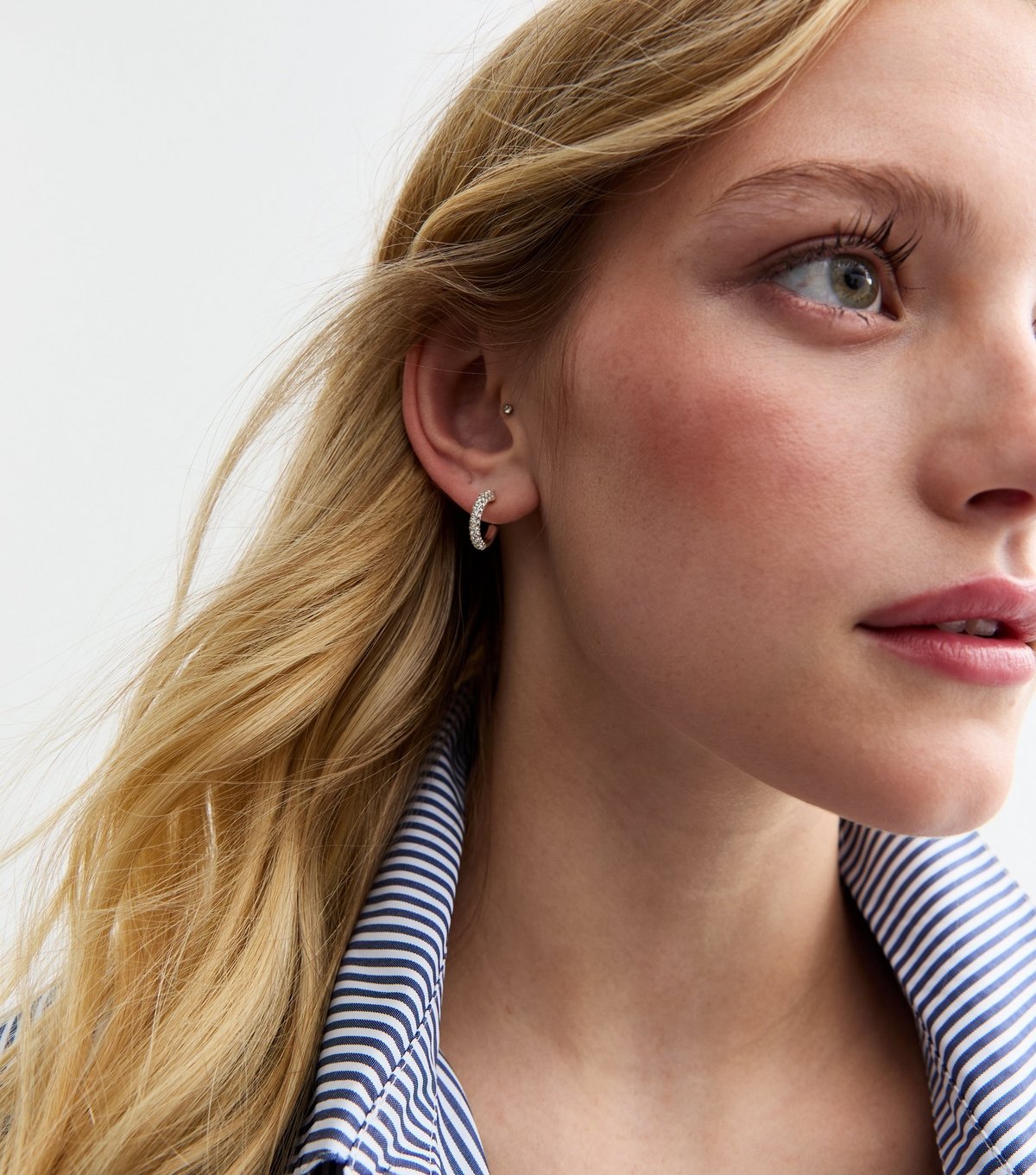 New Look Silver Tone Diamanté Hoop Earrings New Look - 2