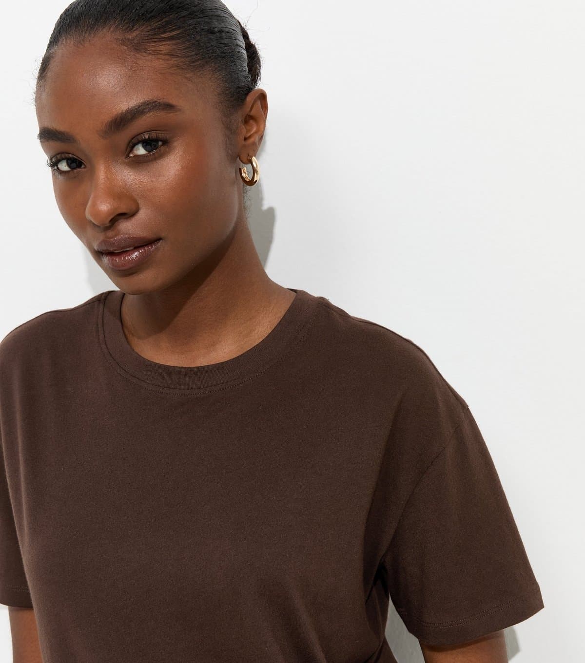New Look New Look Dark Brown Cotton Boxy Fit T-Shirt