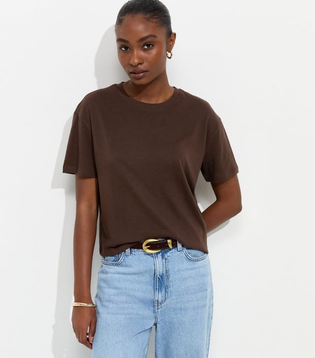 New Look Women's Dark Brown Cotton Boxy Fit T-Shirt New Look - 2