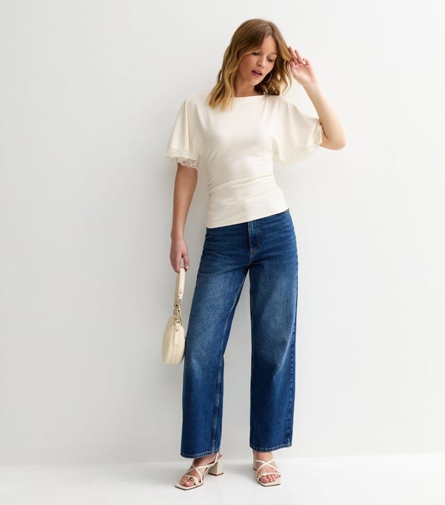 New Look Women's Off White Lace Trim Short Sleeve Corset Top New Look - 3