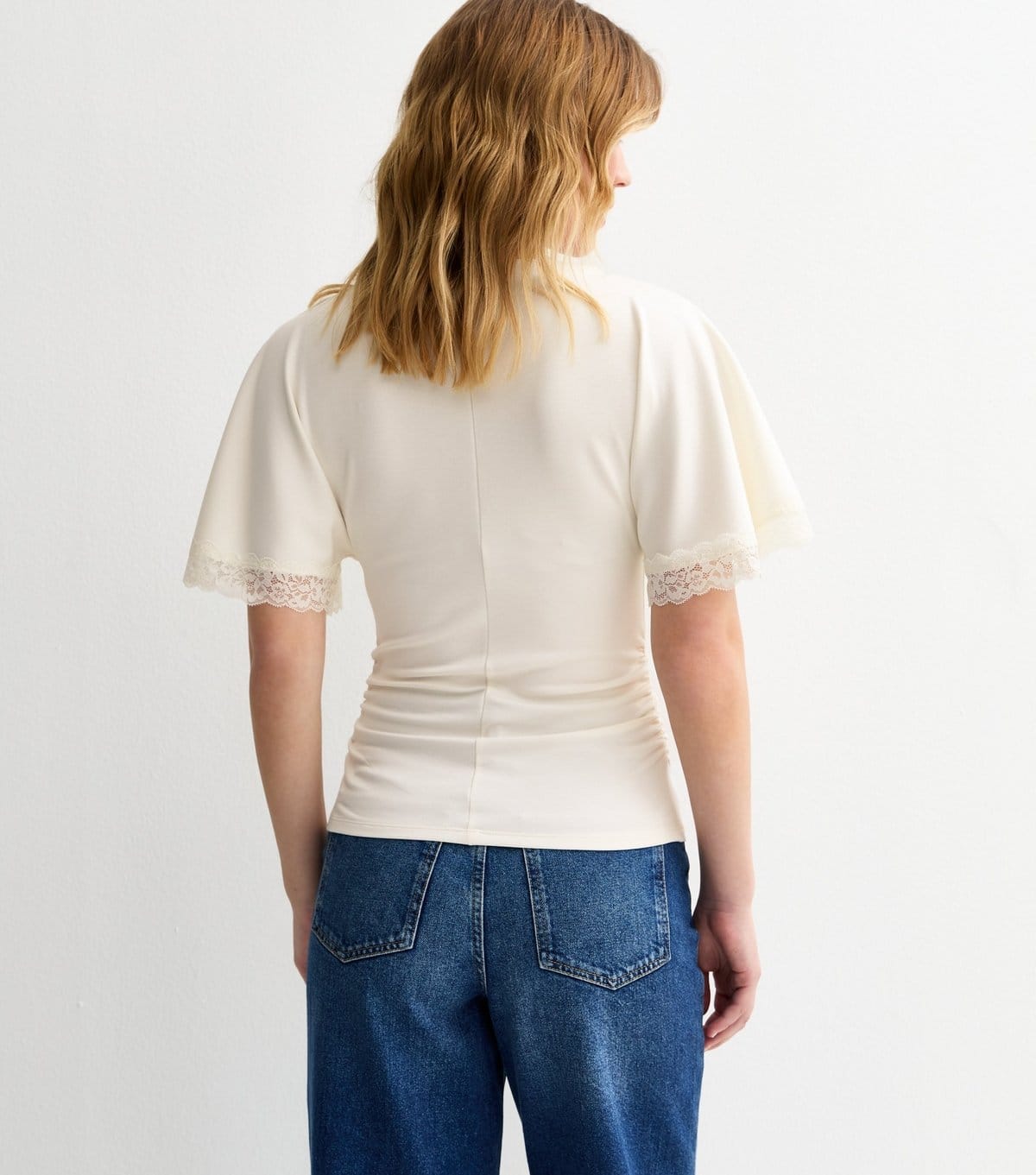 New Look Women's Off White Lace Trim Short Sleeve Corset Top New Look - 4