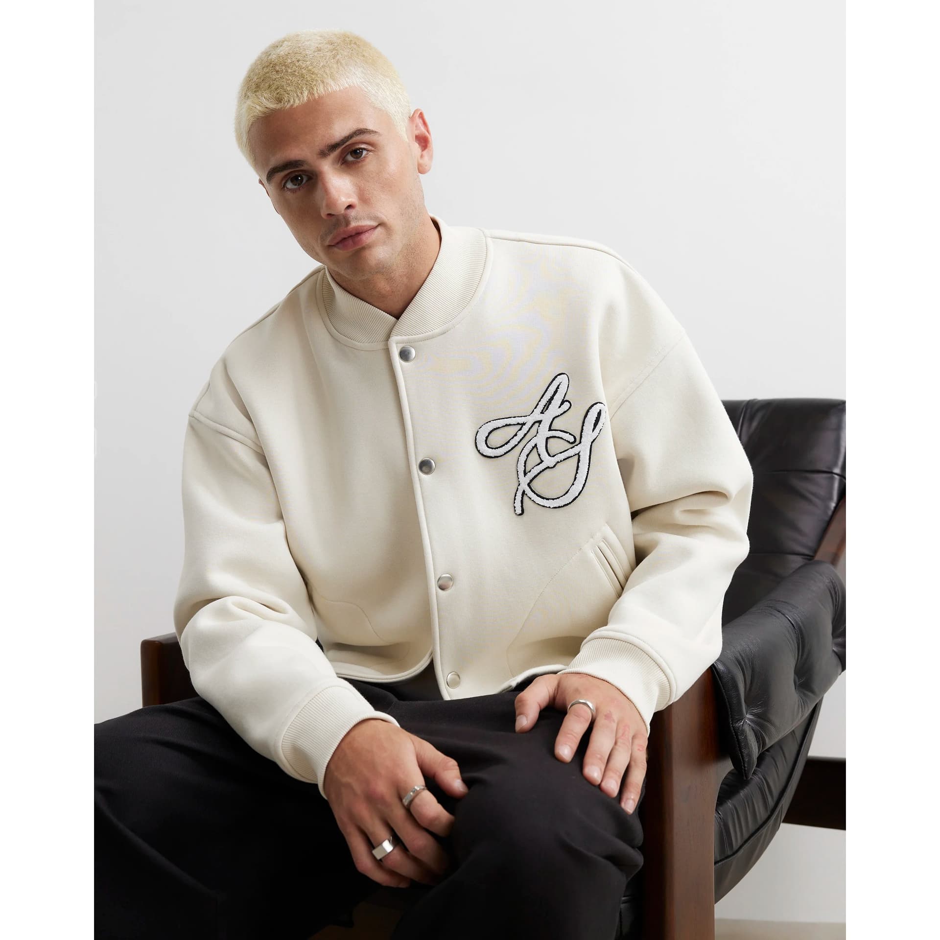 River Island Mens River Island Cream Ame Saint Brushback Bomber Jacket