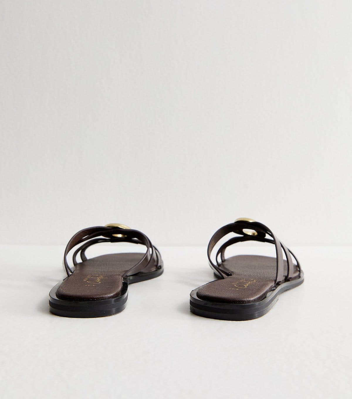 New Look Women's Dark Brown Gold Abstract Buckle Mule Sandals New Look - 4