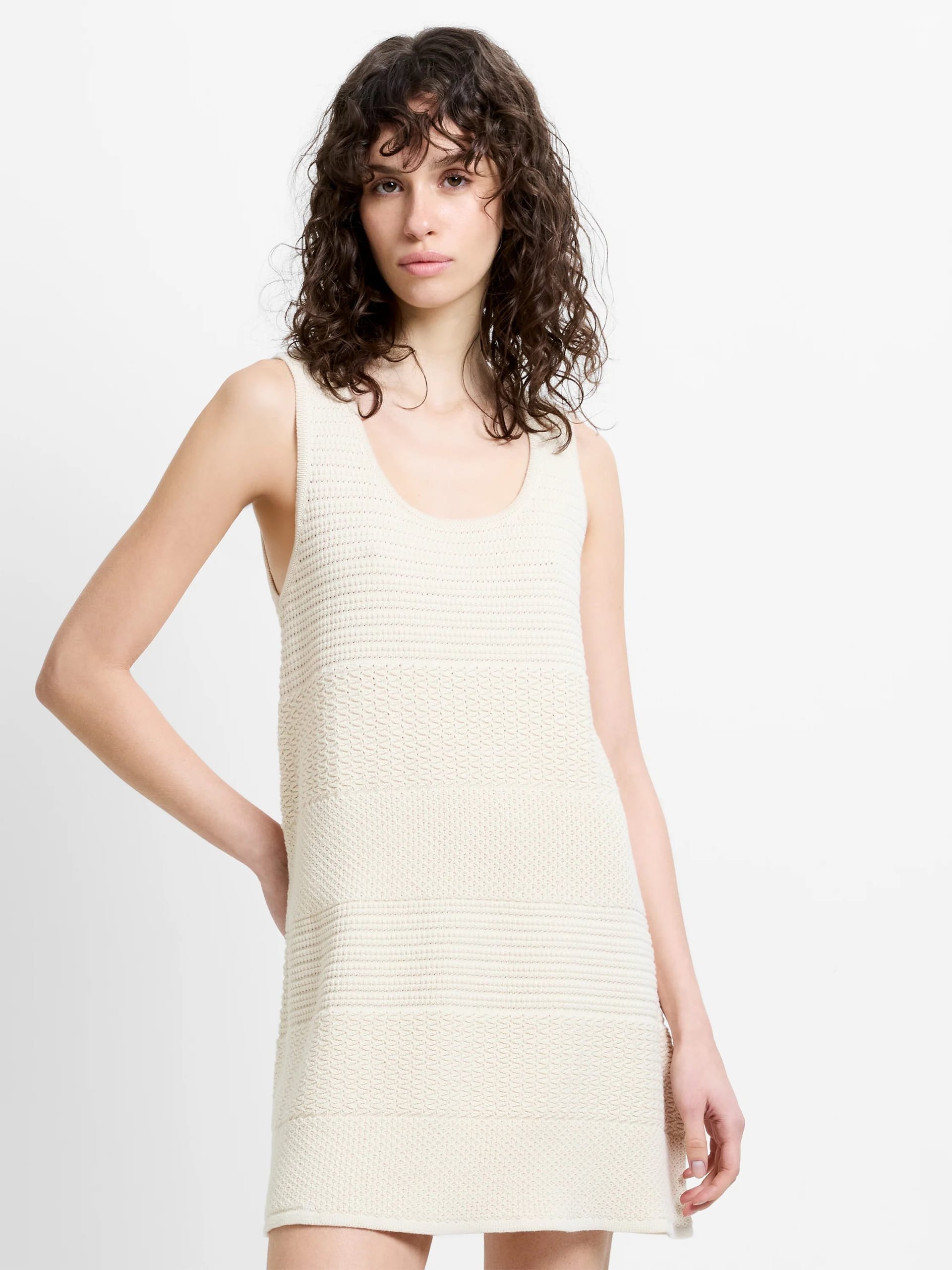 French Connection Cream Knit Striped Mini Dress