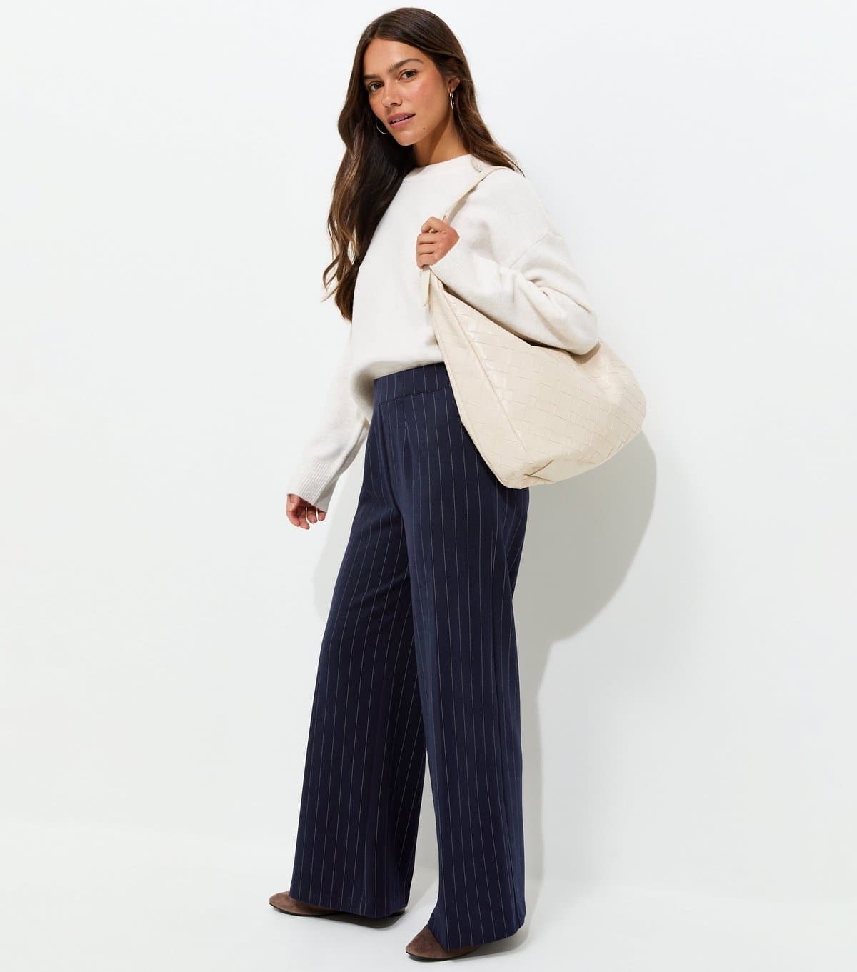 New Look Women's Petite Blue Pinstripe Wide Leg Trousers New Look