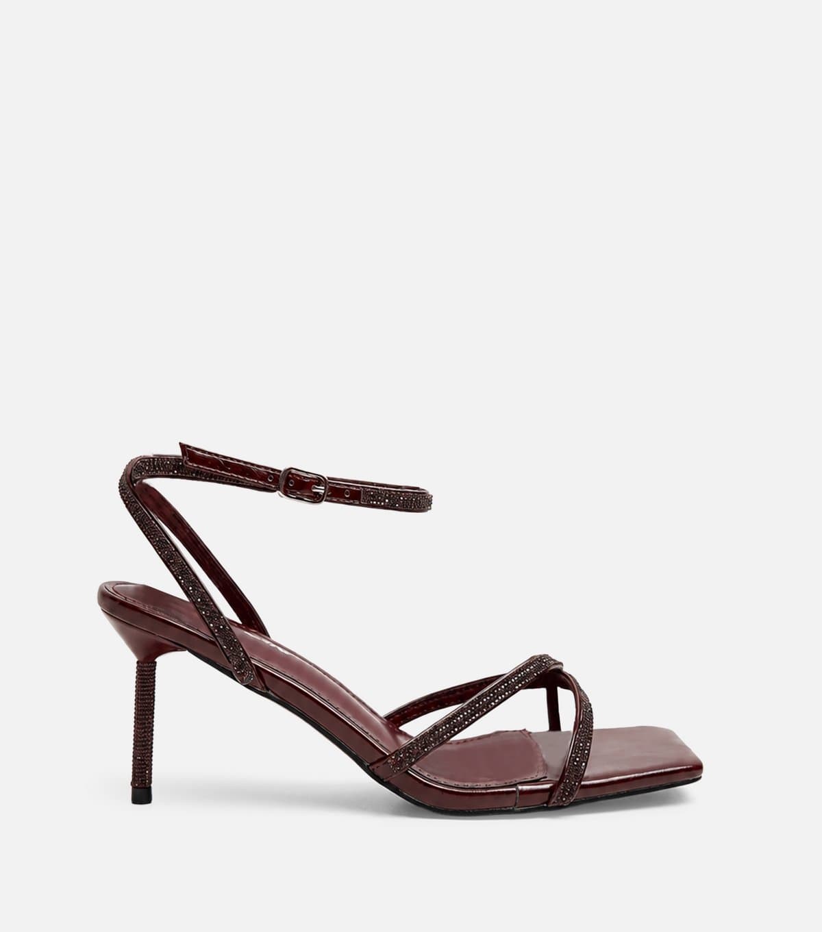 Public Desire Women's Dark Burgundy Diamante Strappy Stiletto Heels Public Desire New Look