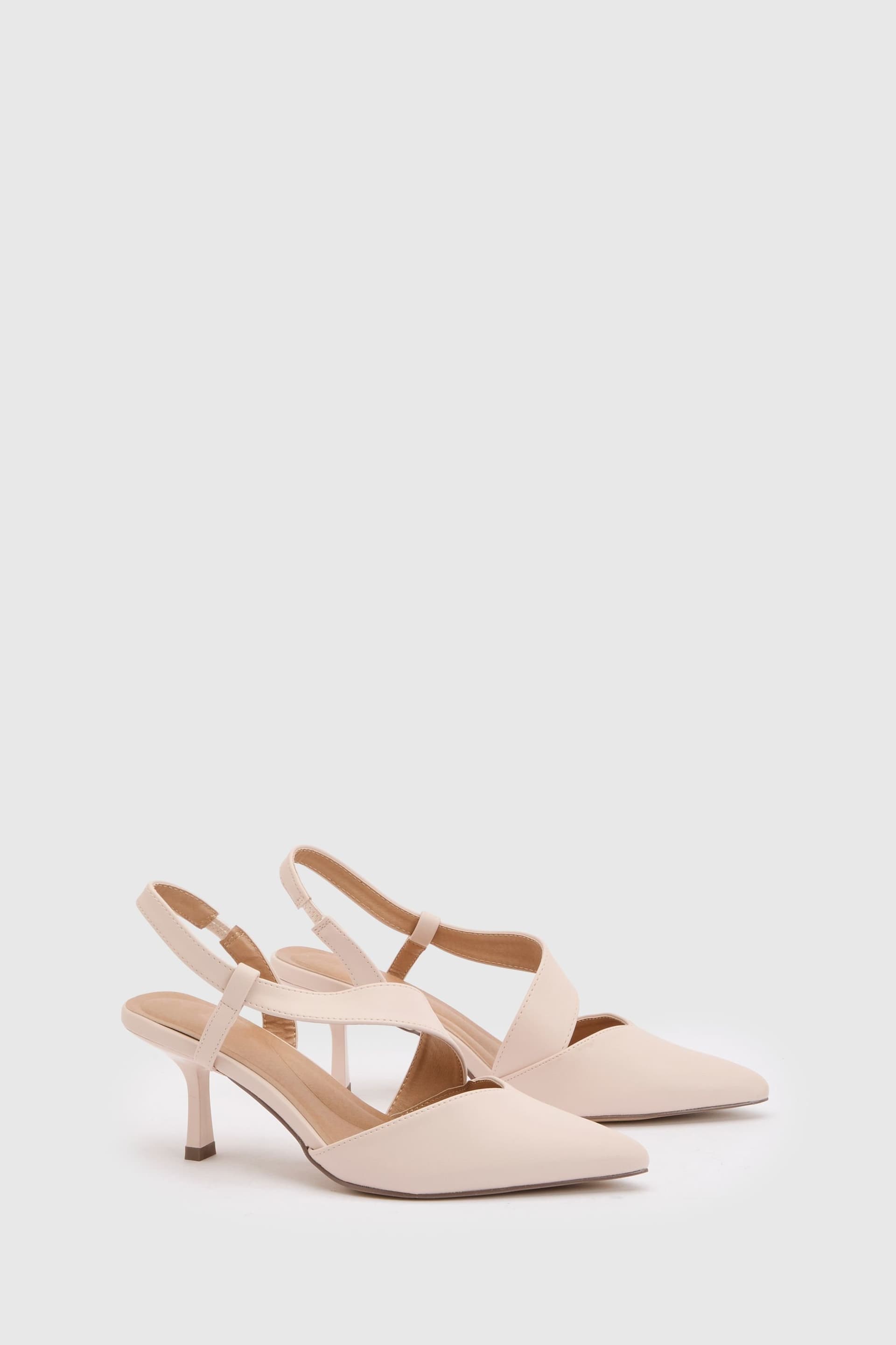 Wallis Wallis Women's Evelyn Asymmetric Slingback Kitten Heel Comfort Sock Court Shoes in Blush