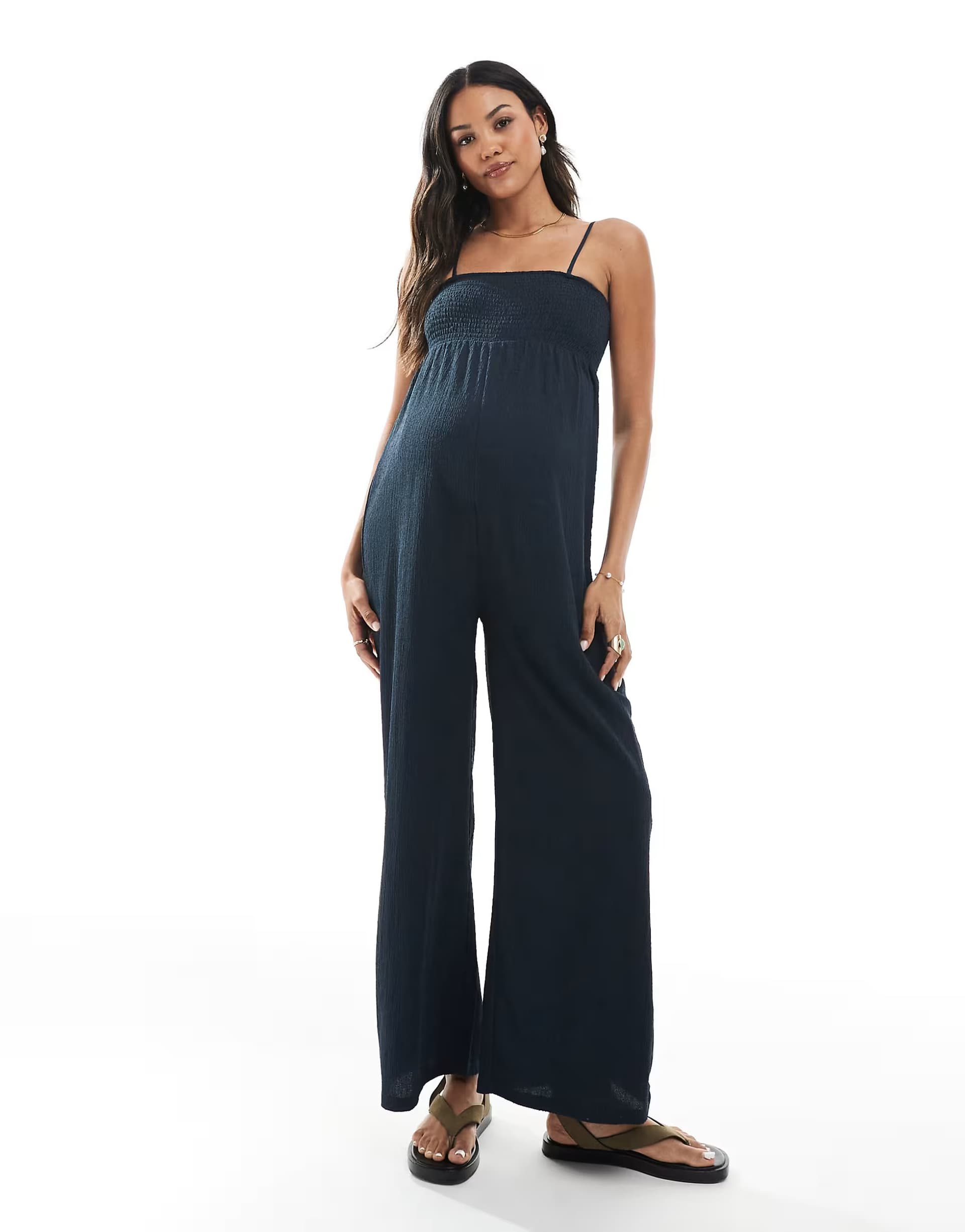 ASOS Mamalicious wide leg strappy jumpsuit in navy