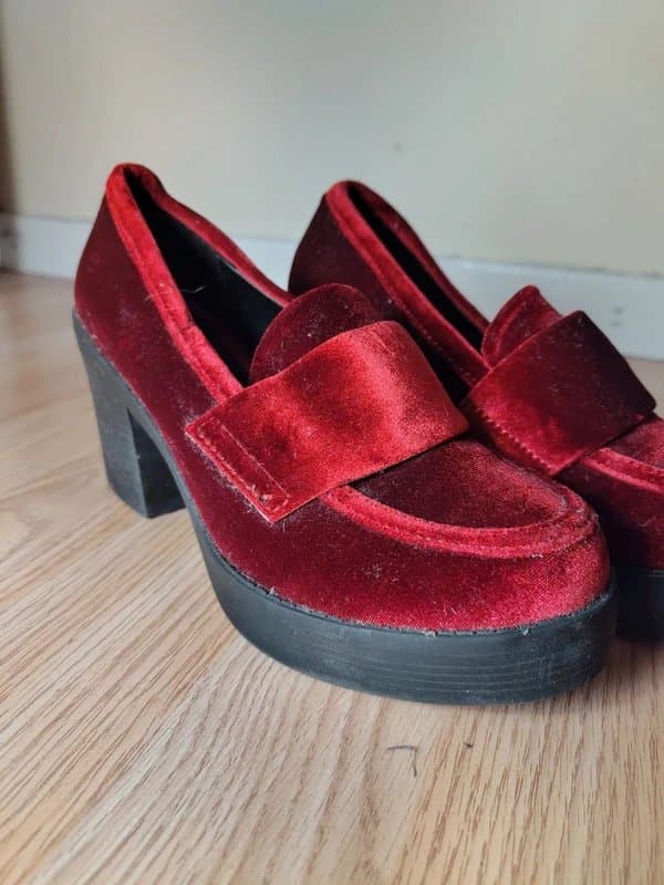 ASOS Red Velvet Loafer Heel Asos Size 3