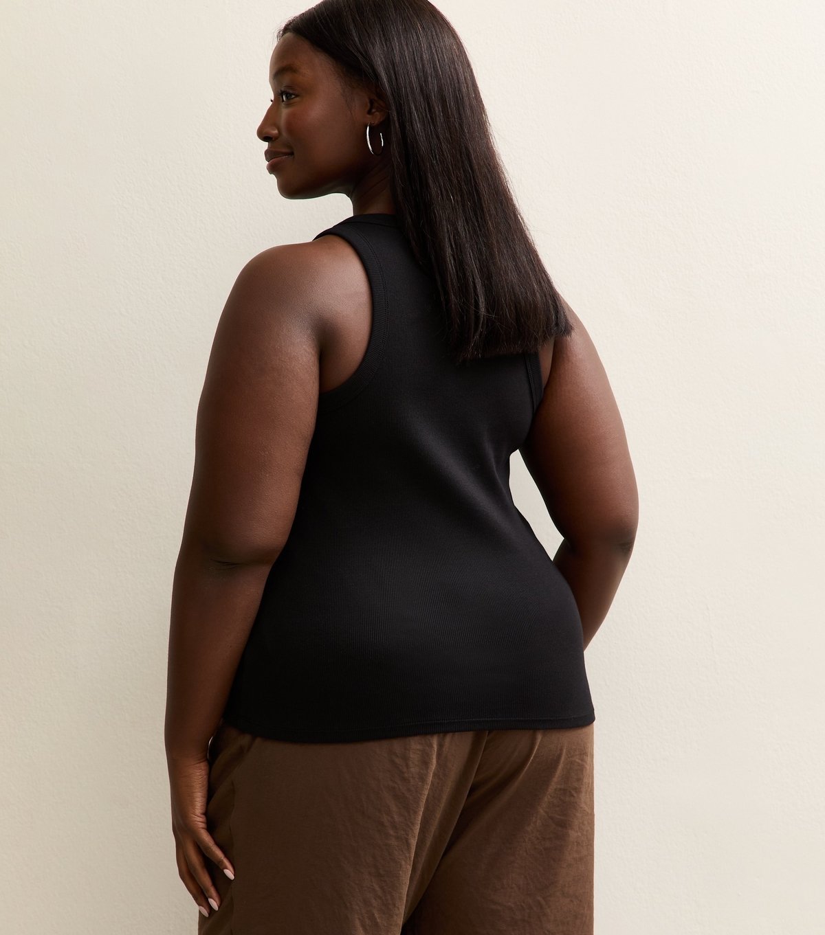 New Look Women's Plus Size Black Ribbed Racerback Vest Curves New Look - 4