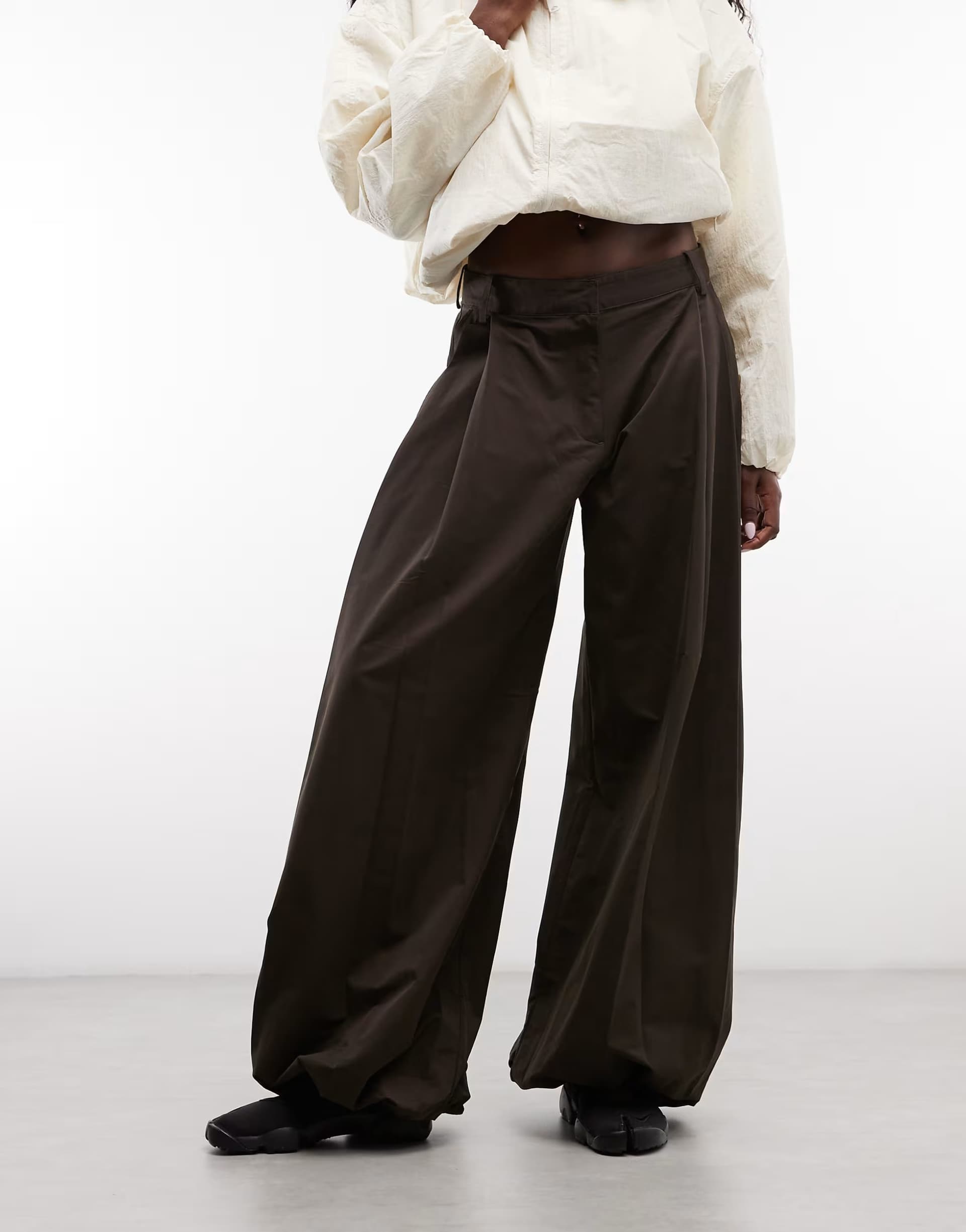 ASOS Monki woven balloon trousers in dark brown
