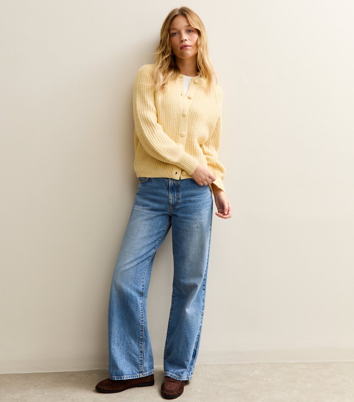 New Look Women's Yellow Ribbed Knit Raglan Sleeve Cardigan New Look - 2