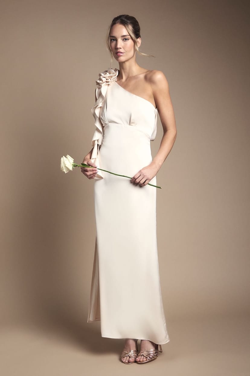 Oasis Oasis Women's Corsage One Shoulder Maxi Bridesmaid Dress in Champagne - 1