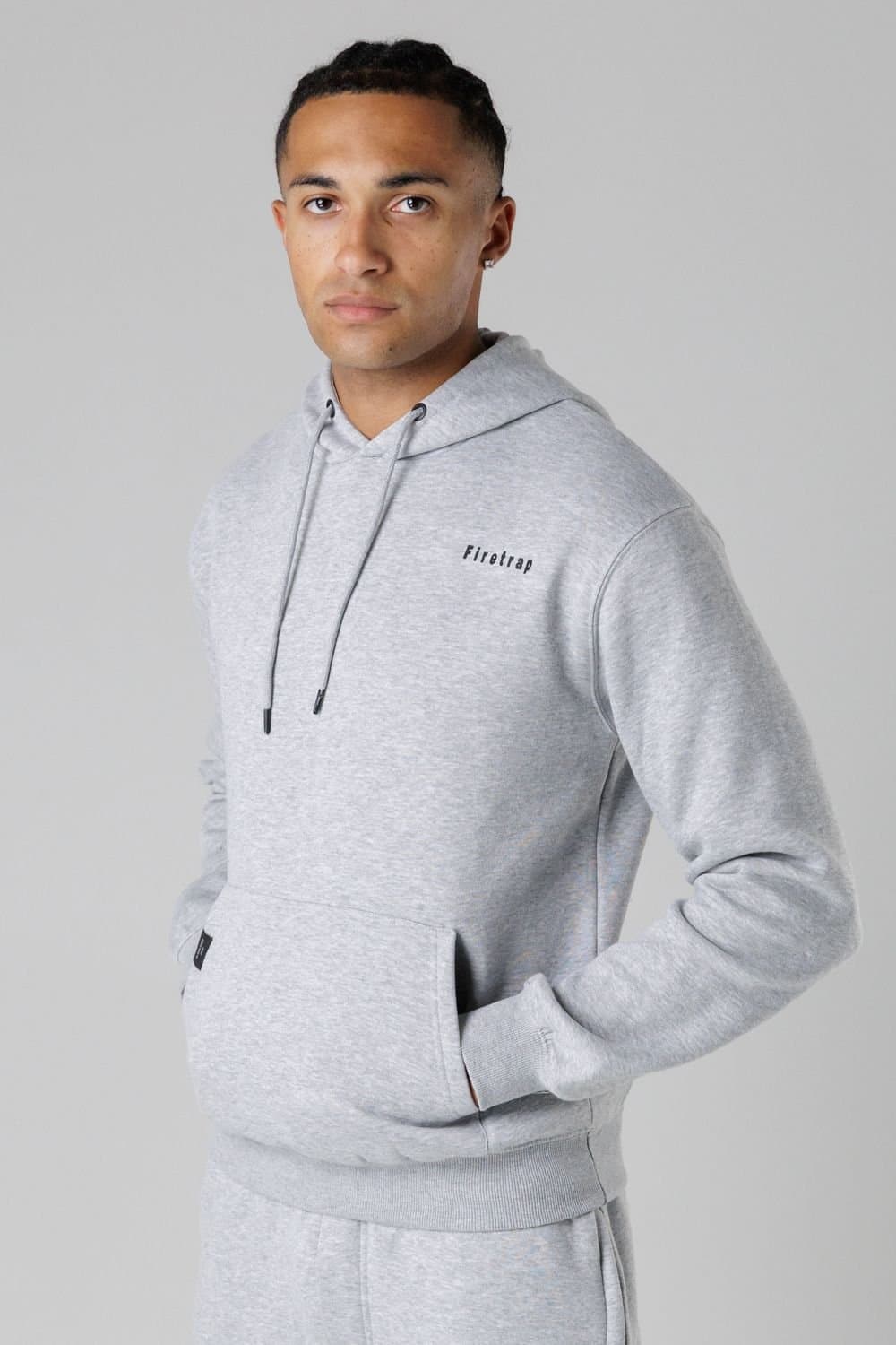 Firetrap Firetrap Men's Cotton Rich Brushed Fleece Hoody with Kangaroo Pocket in Light Grey