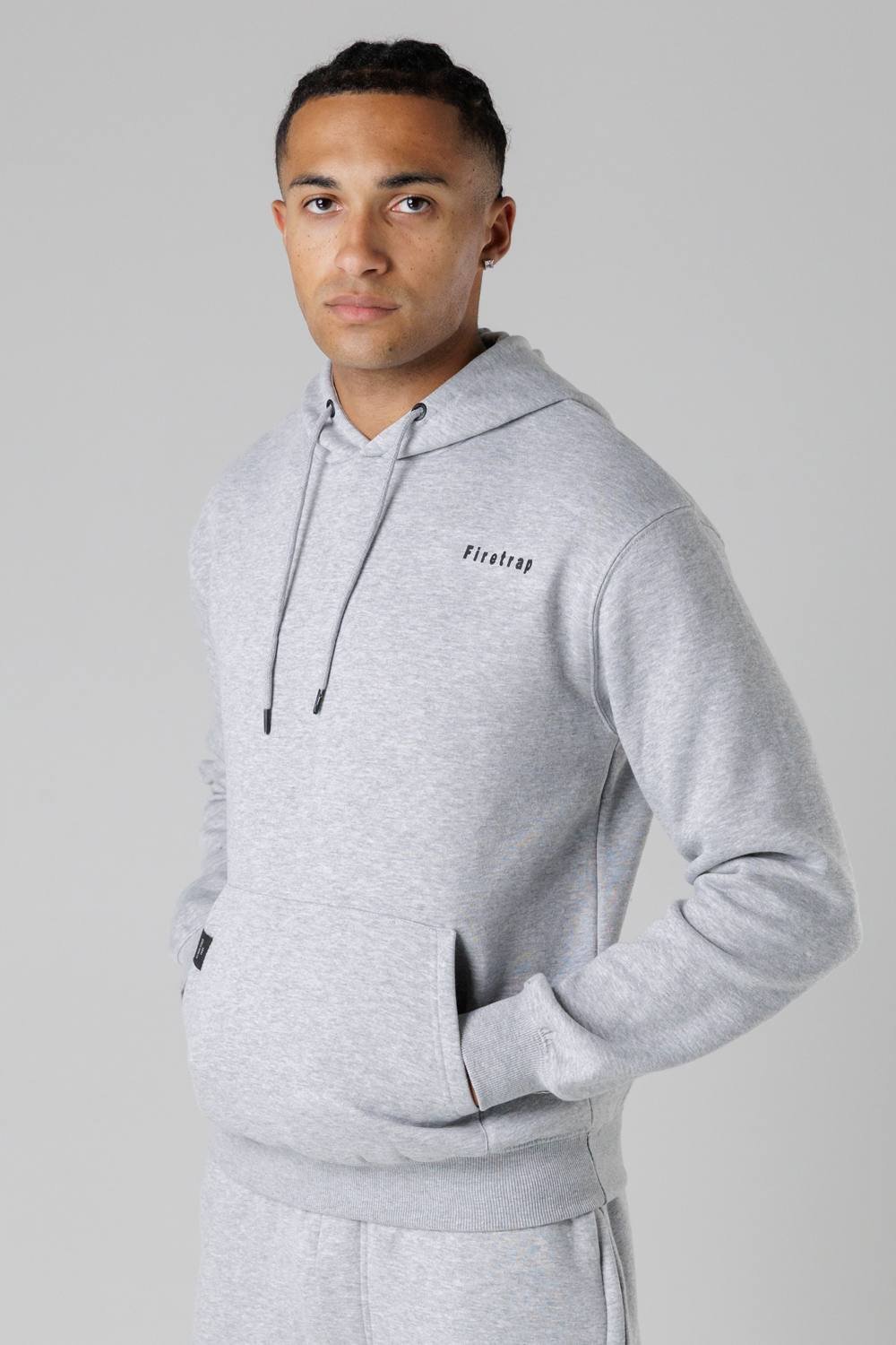 Firetrap Firetrap Men's Cotton Rich Brushed Fleece Hoody with Kangaroo Pocket in Light Grey - 4