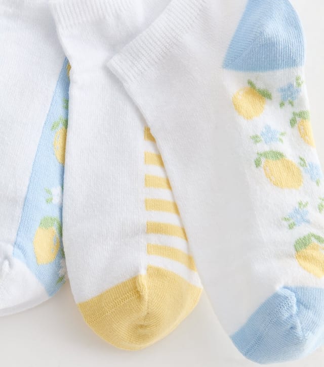 New Look Pack Of 4 White Cotton Rich Lemon and Striped Trainer Liner Socks New Look - 2