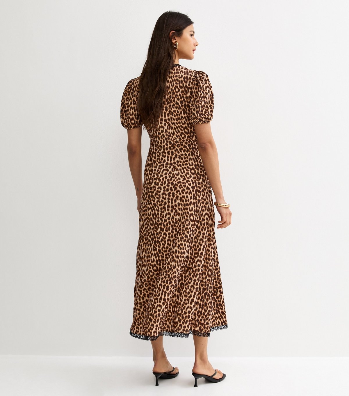 New Look Women's Brown Animal Print Lace Trim Midi Dress New Look - 4