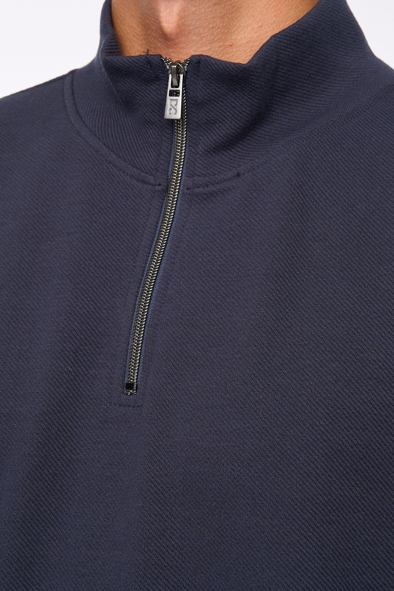 Duck&Cover Duck&Cover Slellmoore Men's Textured Twill Quarter-Zip Top - High Neck Pullover with High-Build Sleeve Print in Navy - 4