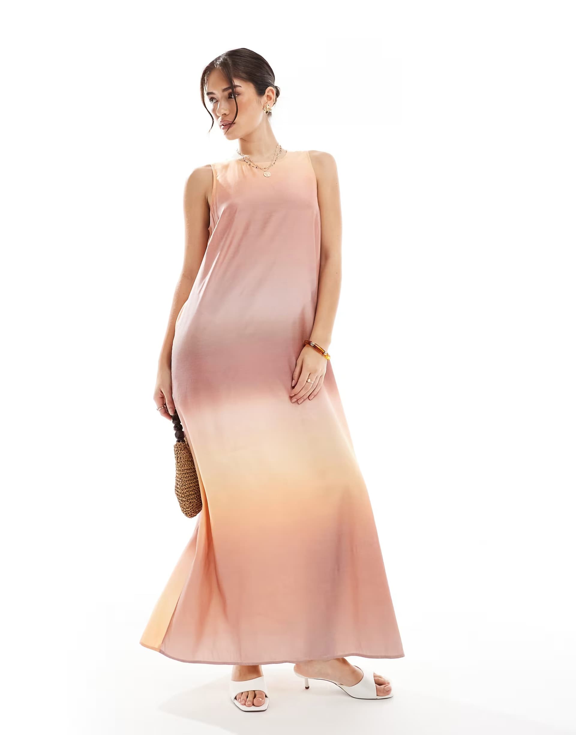ASOS Vero Moda sleeveless drapey maxi dress in pink and orange ombre