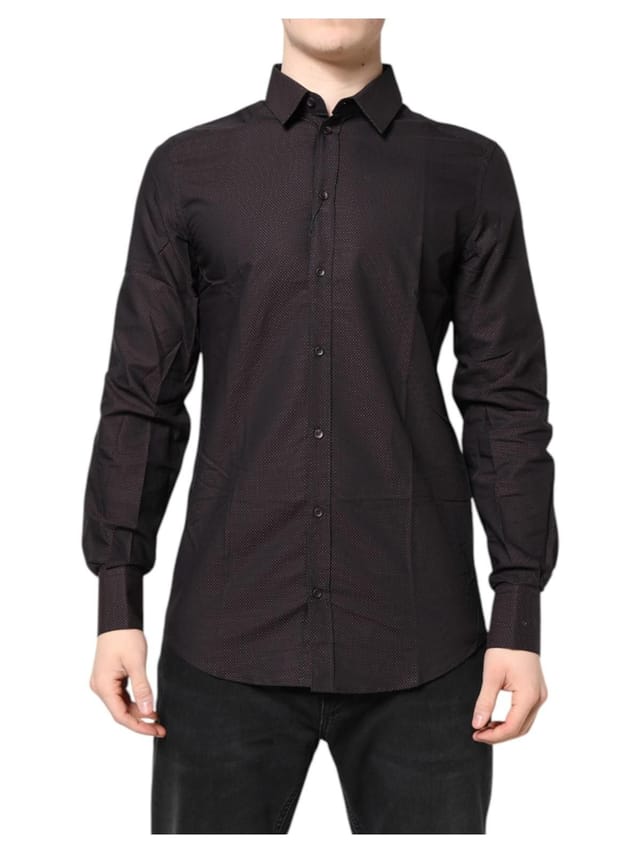 Dolce & Gabbana Dolce & Gabbana Men's Maroon Jacquard Cotton GOLD Dress Shirt in Red - 2