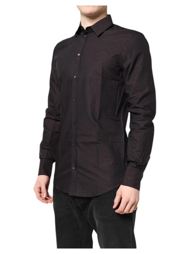 Dolce & Gabbana Dolce & Gabbana Men's Maroon Jacquard Cotton GOLD Dress Shirt in Red - 3