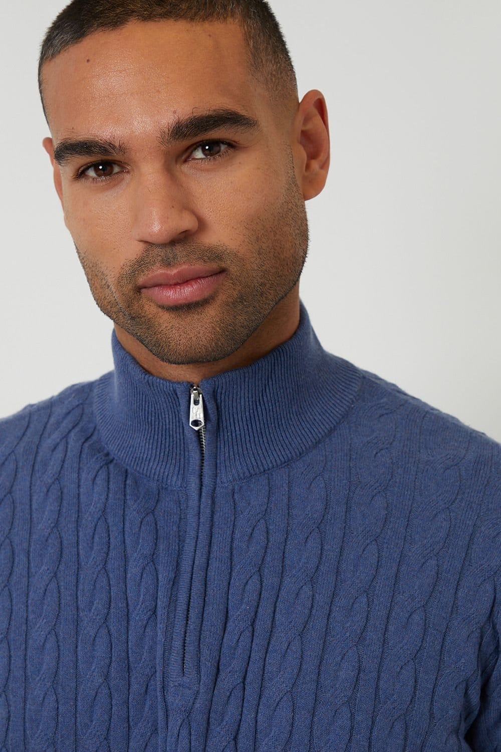 Threadbare Threadbare Men's Cable Knit Quarter Zip Jumper in Blue - 4