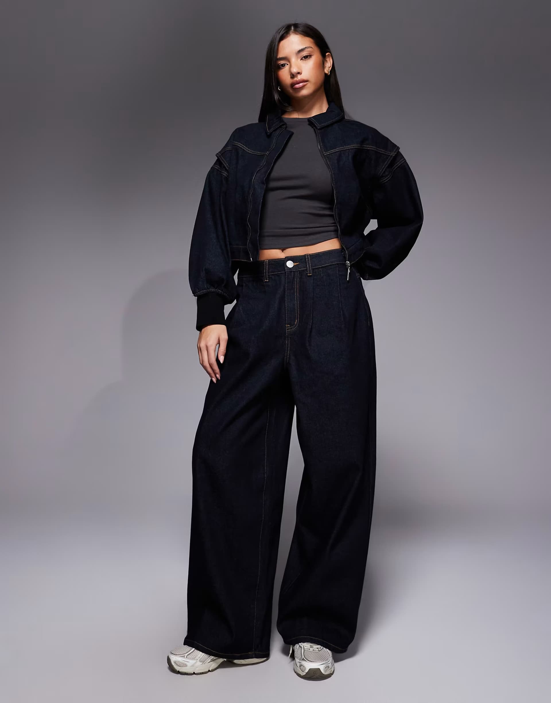ASOS Liquor N Poker baggy pleated horseshoe jeans co-ord in raw indigo
