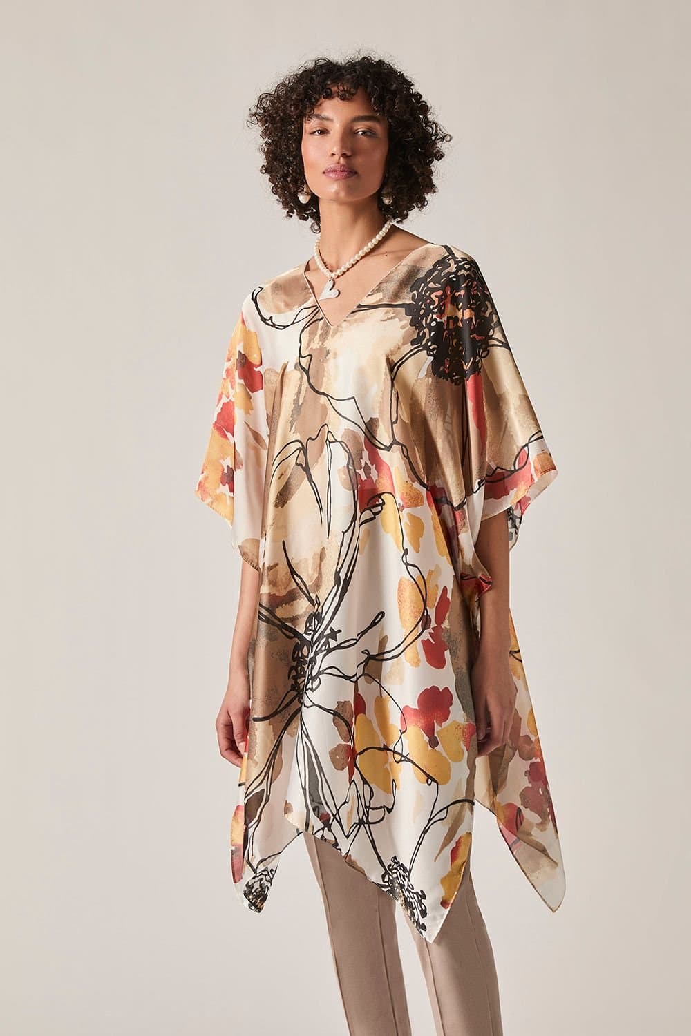 James Lakeland James Lakeland Women's Beige Floral Sketch Kaftan