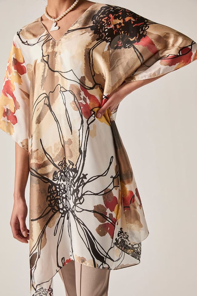 James Lakeland James Lakeland Women's Beige Floral Sketch Kaftan - 3