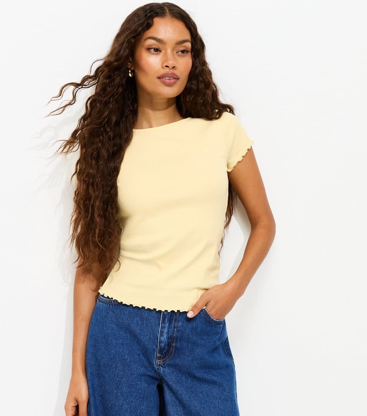 New Look Women's Petite Yellow Ribbed Babylock Tee New Look