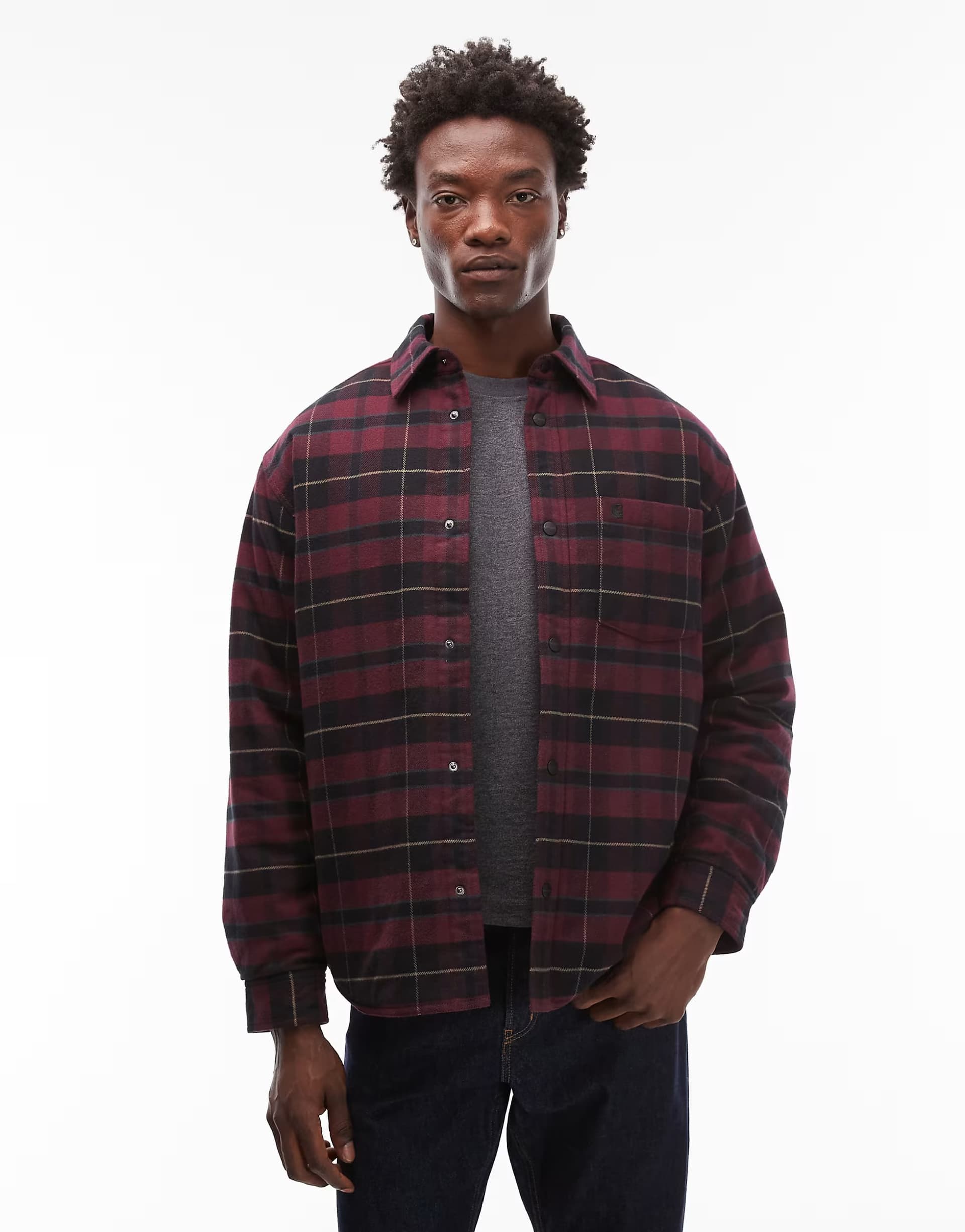 ASOS Carhartt WIP gargan shirt jacket in burgundy check with quilted lining