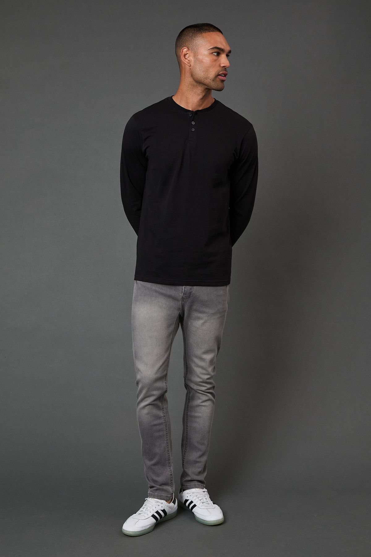 Burton Burton Men's Black Long Sleeve Grandad Neck T-Shirt - 2