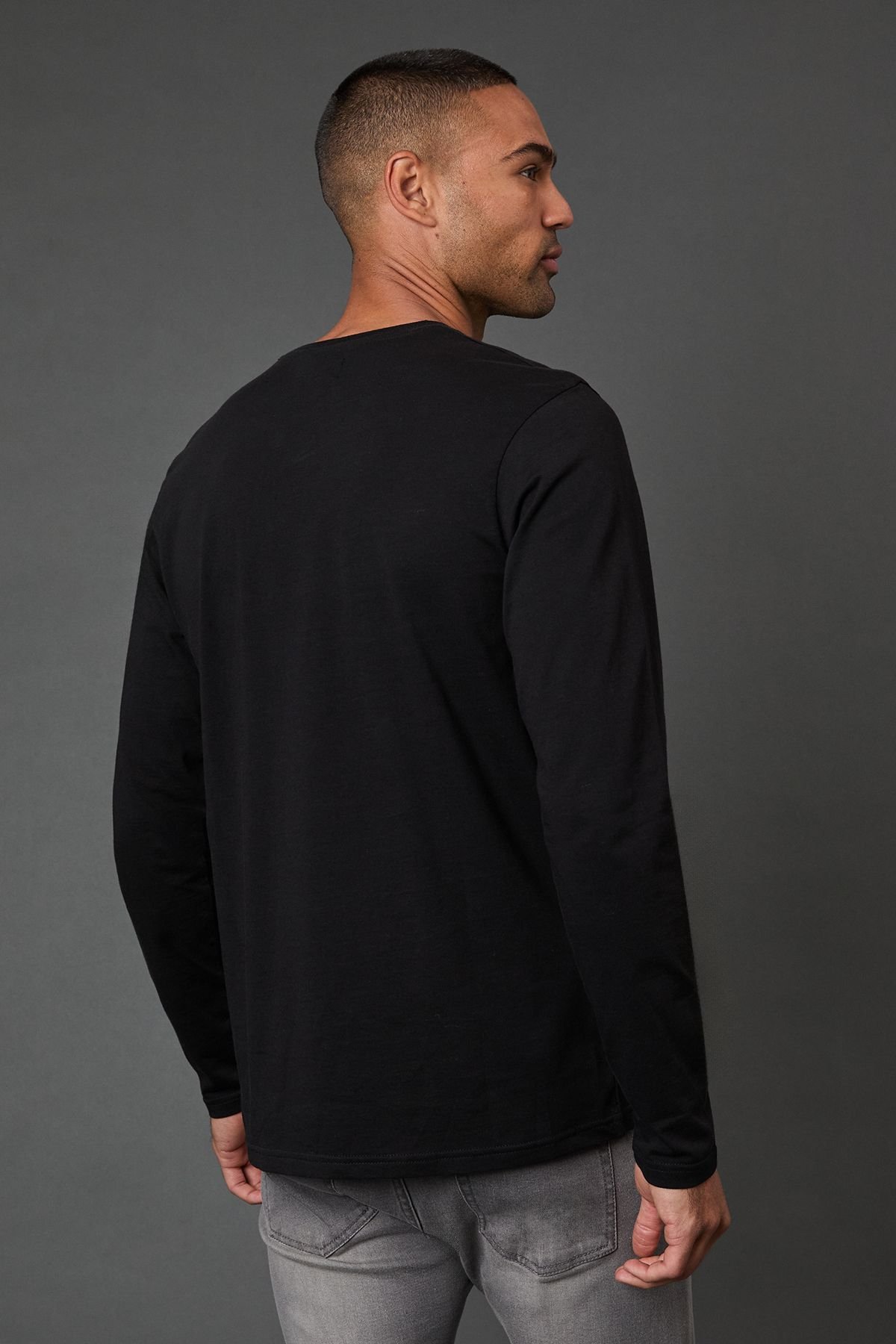 Burton Burton Men's Black Long Sleeve Grandad Neck T-Shirt - 4