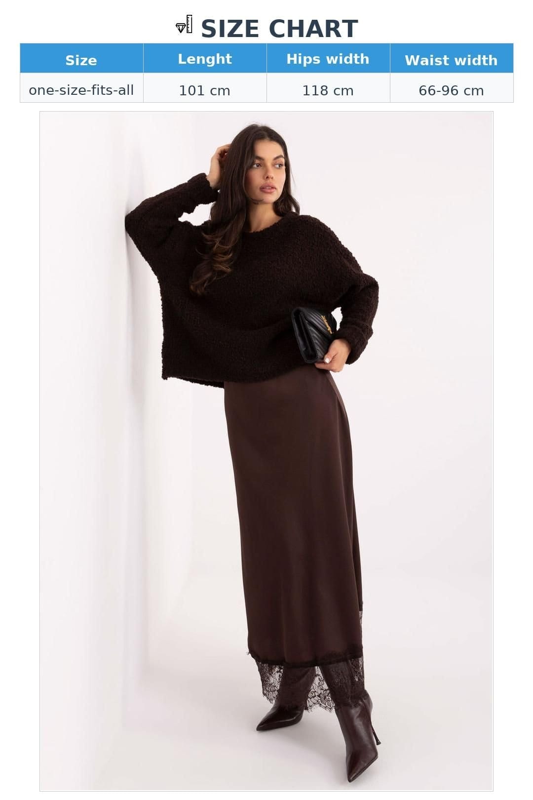 Love Lace Love Lace Women's Satin Lace Maxi Skirt with Elastic Waist in Brown - 4