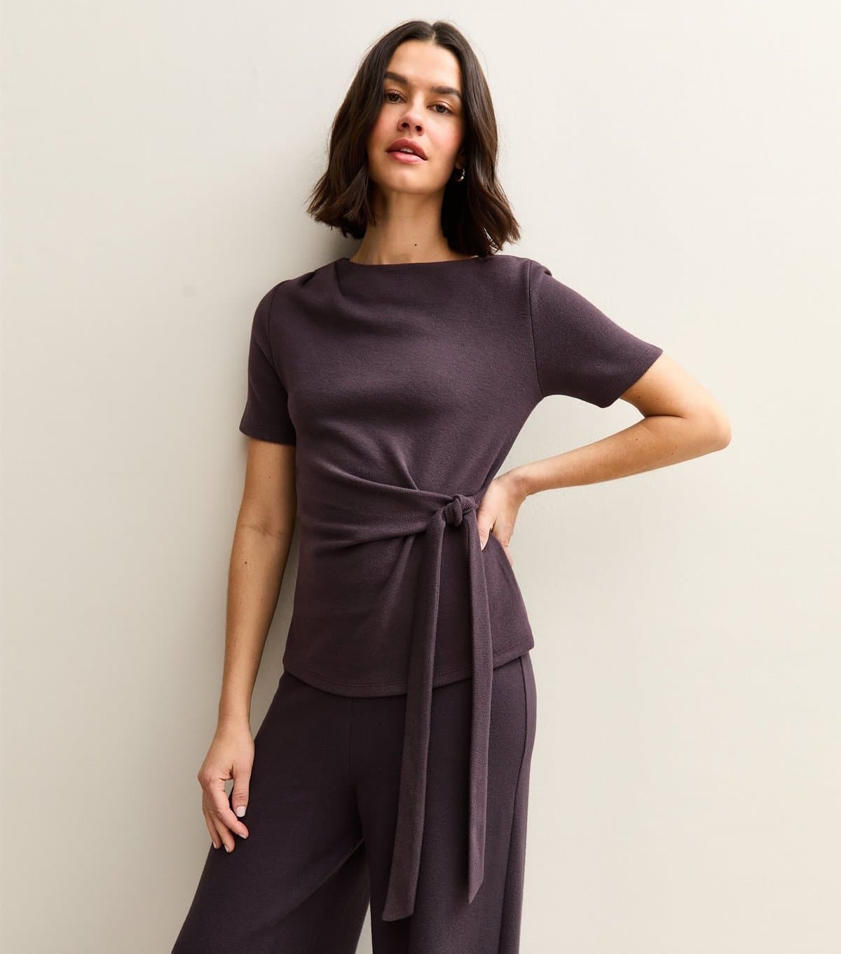 New Look Women's Dark Purple Soft Touch Tie Waist Top New Look