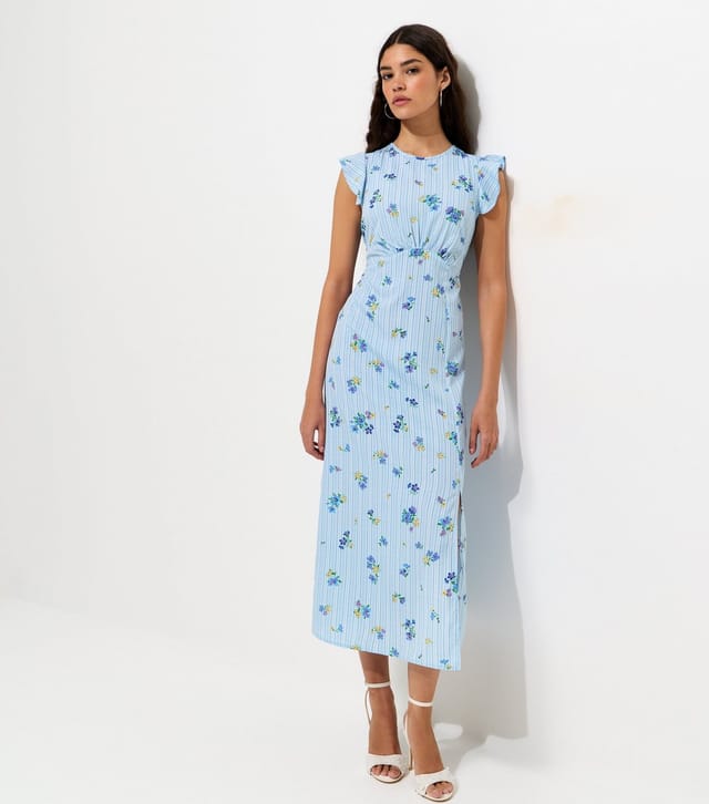 New Look Women's Blue Floral Print Crepe Midi Dress New Look - 3