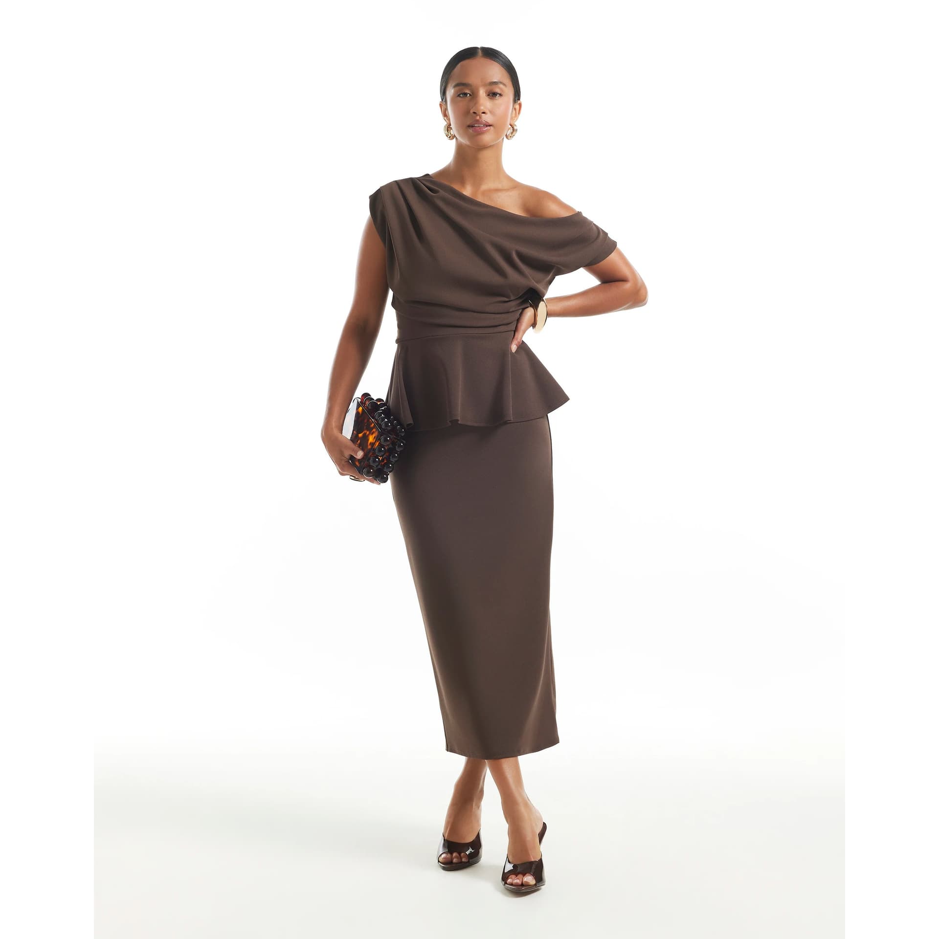 River Island River Island Womens Petite Brown Peplum Midi Dress