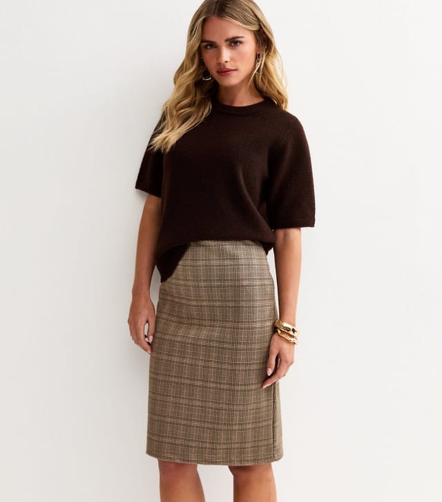 New Look Women's Petite Dark Grey Jacquard Checked Pencil Skirt New Look - 3