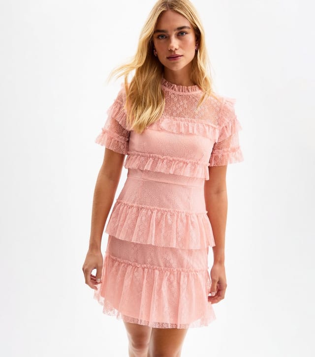 New Look Women's Pink Lace Frilly Trimmed Mini Dress New Look - 2