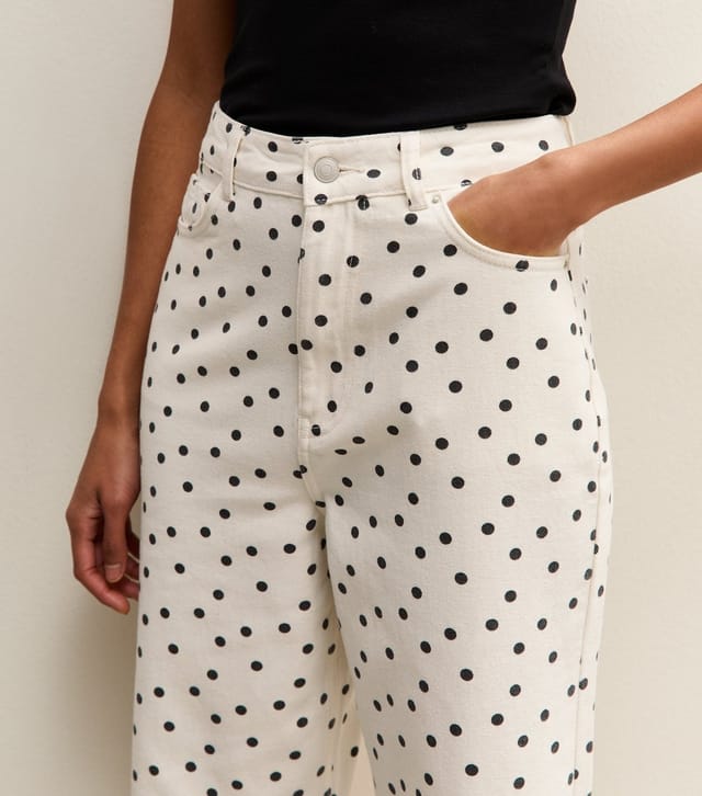 New Look Women's White Denim Polka Dot Wide Leg Jeans New Look - 3