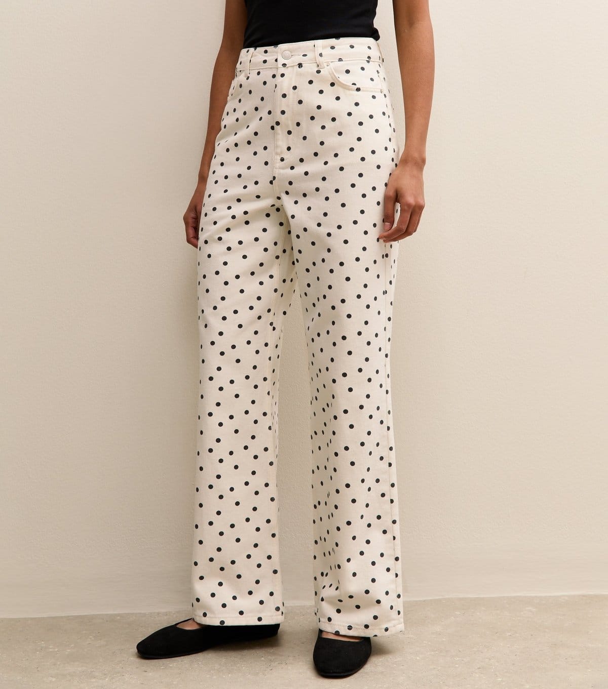 New Look Women's White Denim Polka Dot Wide Leg Jeans New Look - 4
