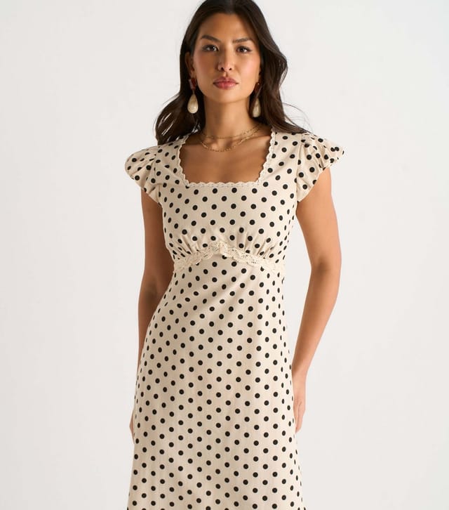 Gini London Women's Polka Dot Print Lace Trim Midi Dress Gini London New Look - 2