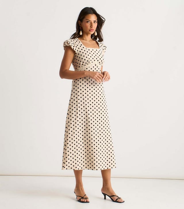 Gini London Women's Polka Dot Print Lace Trim Midi Dress Gini London New Look - 3