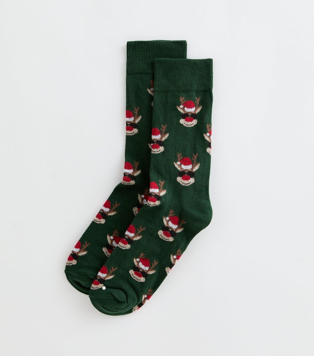 New Look Men's Dark Green Cotton Rich Christmas Reindeer Pattern Ankle Socks New Look