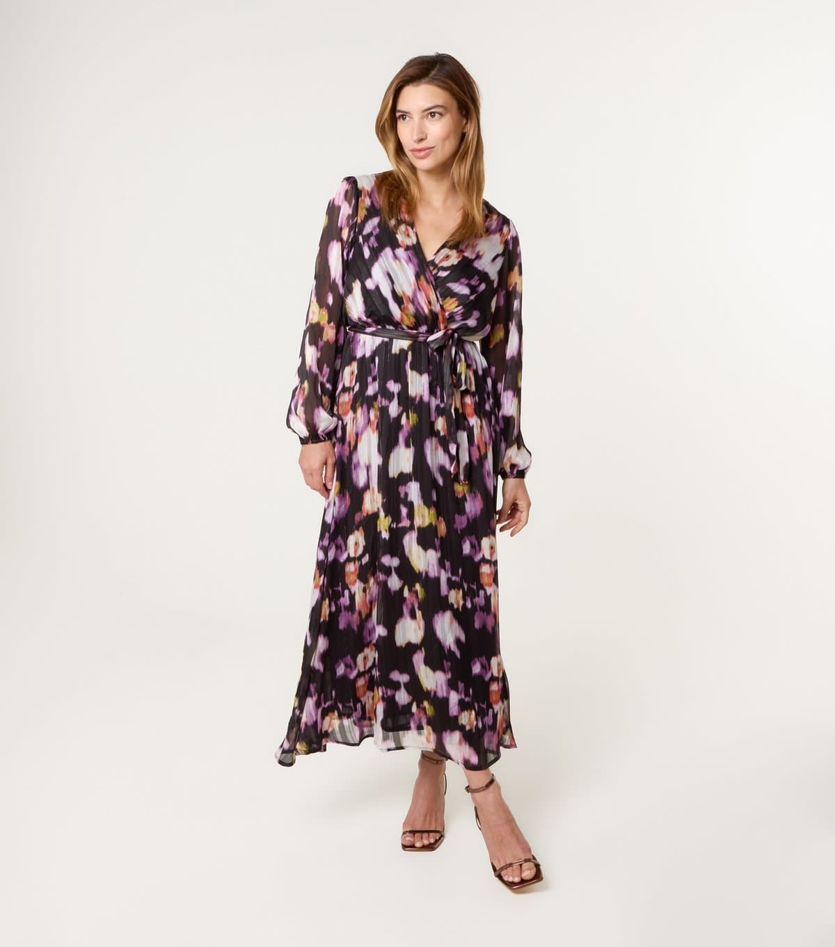 Blue Vanilla Women's Black Speckled Pattern Wrap Midi Dress Blue Vanilla New Look