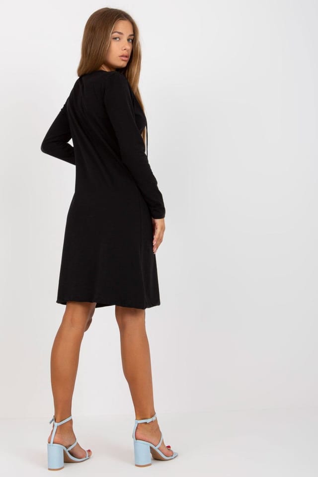 Love Lace Love Lace Women's Long Sleeve Deep Neck Tie Up Dress in Black - 3